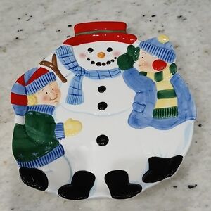 Vintage Pfaltzgraff Large Snowman Christmas Serving Cookie Platter Plate
